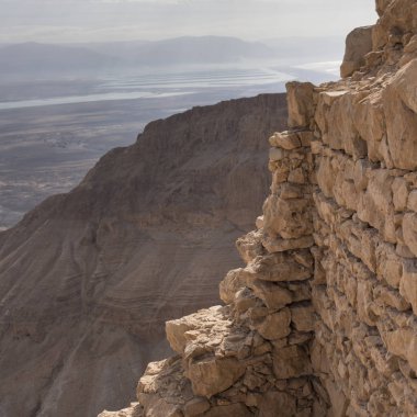 Taş duvar, Masada, Judean Desert, Dead Sea Region, İsrail görünümünü