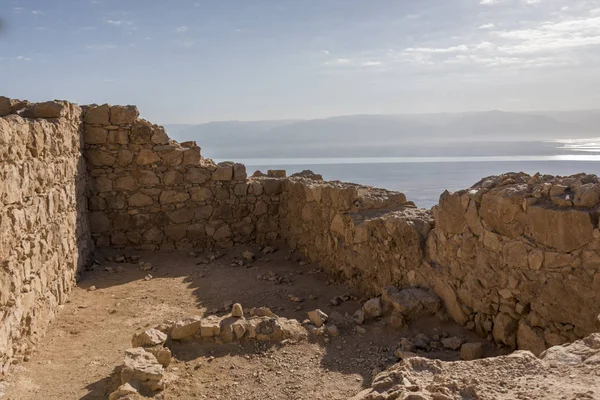 Opuszczony Mur Obronny Masada Pustyni Judzkiej Regionie Morze Martwe Izrael — Zdjęcie stockowe