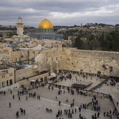 People at the Wailing Wall with dome of the rock in background, Old City, Jerusalem, Israel clipart