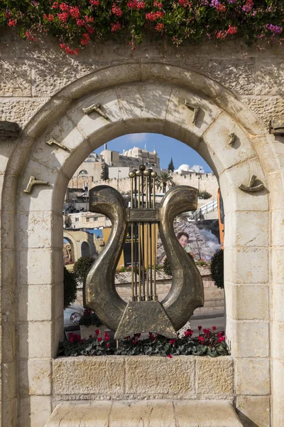 Escultura Del Arpa David Entrada Ciudad David Jerusalén Israel — Foto de Stock