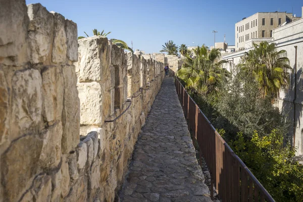 Pohled Zeď Promenády Kolem Staré Město Jeruzalém Izrael — Stock fotografie