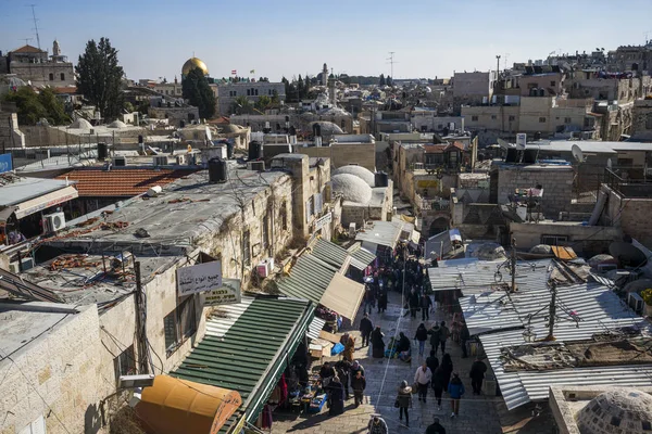 Vista Ciudad Vieja Desde Ramparts Caminata Con Cúpula Roca Fondo — Foto de Stock