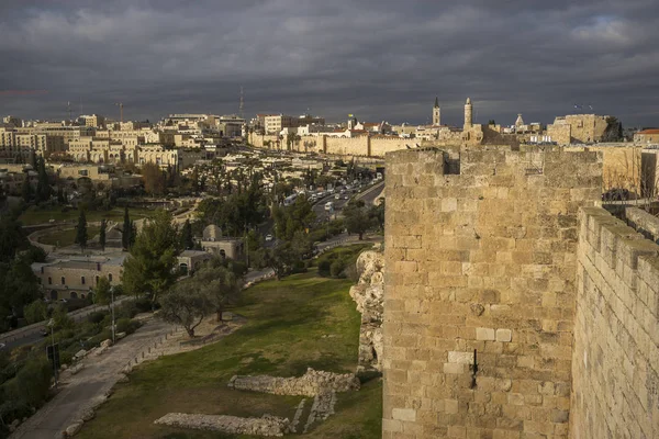 Vista Las Murallas Paseo Ciudad Puerta Dorada Jerusalén Israel — Foto de Stock
