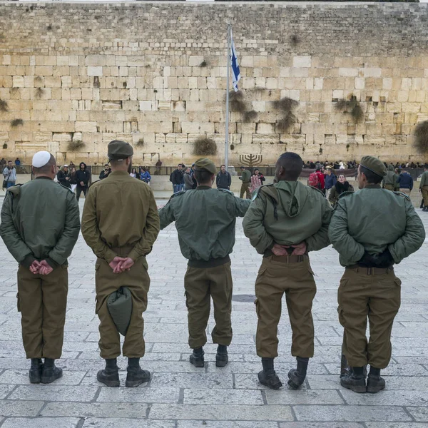 Leger Soldaten Bij Klaagmuur Old City Jeruzalem Israël — Stockfoto