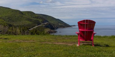 Scenic view of an adirondack chair at coast, Petit Etang, Cape Breton Highlands National Park, Cape Breton Island, Nova Scotia, Canada clipart