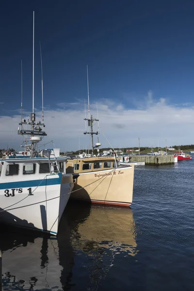 Fishing Trawlers Moored Main Dieu Harbour Cape Breton Island Nova — Stock Photo, Image