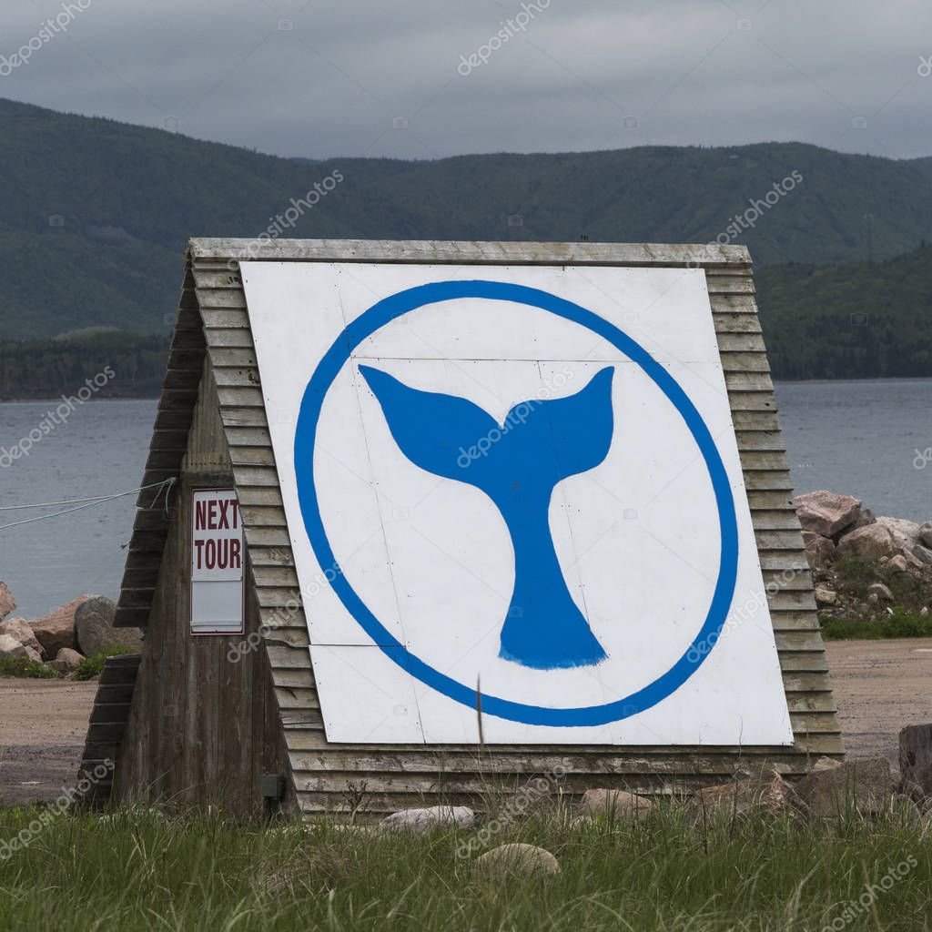 Whale's tail logo at Ingonish Beach, Cabot Trail, Cape Breton Island, Nova Scotia, Canada