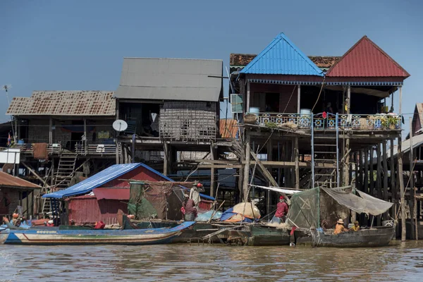 Stilt Huizen Tonle Sap Meer Kampong Phluk Siem Reap Cambodja — Stockfoto