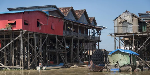 Stilt Huizen Tonle Sap Meer Kampong Phluk Siem Reap Cambodja — Stockfoto