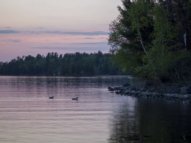 Gün batımında, Lake of The Woods, Ontario, Kanada Gölü nün doğal görünümü