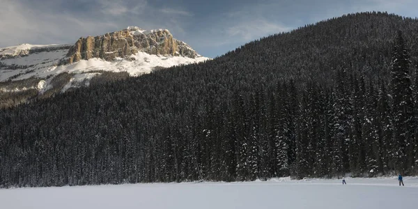 Turistas Esquiando Vale Coberto Neve Emerald Lake Campo Colúmbia Britânica — Fotografia de Stock