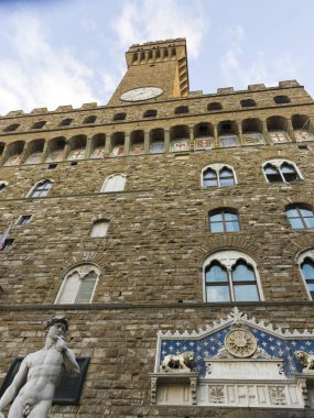 Palazzo Vecchio, Piazza della Signoria, Florence, Toskana, İtalya önünde David heykeli