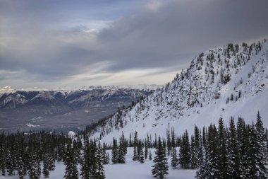 Kar kış aylarında, tekme at Mountain Resort, altın, British Columbia, Kanada dağlar ağaçlarıyla kaplı
