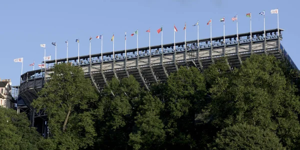 Vista Exterior Estadio Con Banderas Edimburgo Escocia — Foto de Stock