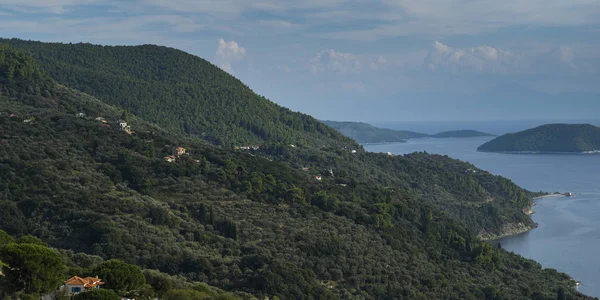 High Angle View Towns Coastline Glossa Thessalia Sterea Ellada Skopelos — Stock Photo, Image