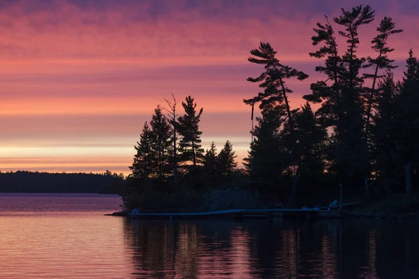 Silhouette Trees Lakeside Lake Woods Ontario Canada — Stock Photo, Image
