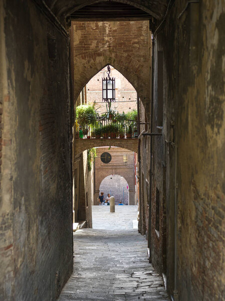 Buildings along narrow alley, Siena, Tuscany, Italy