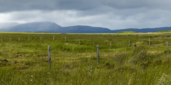 Staketet Gräsbevuxen Landskap Mot Molnig Himmel Skotska Högländerna Skottland — Stockfoto