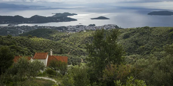 High Angle View Trees Town Coast Skiathos Sporades Greece — Stock Photo, Image