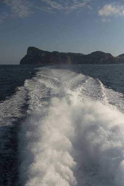 Wake of a boat in the ocean water, Capri, Campania, Italy