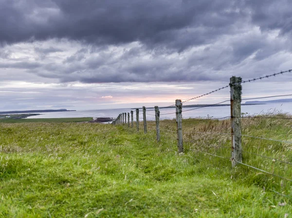 Clôture Sur Paysage Sur Côte Contre Ciel Nuageux John Groats — Photo