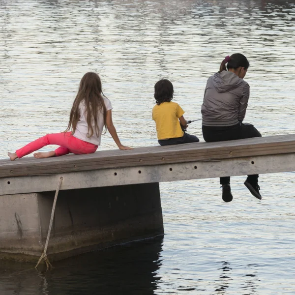 Children Sitting Jetty Sant Angelo Ischia Island Campania Italy — Stock Photo, Image