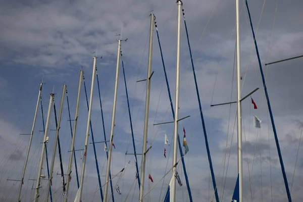 Low Angle View Masts Cloudy Sky Skiathos Greece — Stock Photo, Image