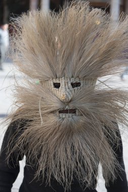 Bir maske, Centro, San Miguel de Allende, Guanajuato, Meksika giyen kişi