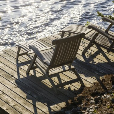 Sandalye bir verandada, Lake of Woods, Ontario, Kanada