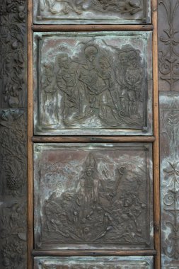 Metal kapı, Praiano, Amalfi Coast, Salerno, Campania, İtalya detayını oyma