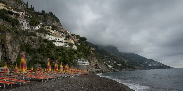 Vista Uma Praia Positano Costa Amalfitana Salerno Campania Itália — Fotografia de Stock