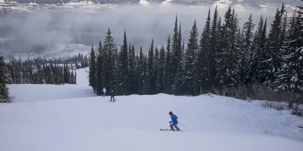 Tourists Skiing Valley Kicking Horse Mountain Resort Golden British Columbia — Stock Photo, Image