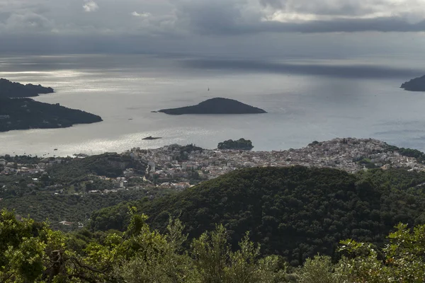 High Angle View Town Coast Skiathos Sporades Greece — Stock Photo, Image