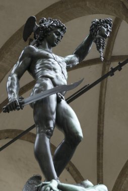 Benvenuto Cellini Loggia dei Lanzi, Piazza della Signoria, Florence, Toskana, İtalya tarafından Medusa kafası Perseus