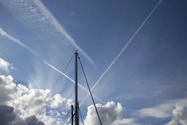 Vue Angle Bas Des Pylônes Électriques Contre Ciel Île Ischia — Photo