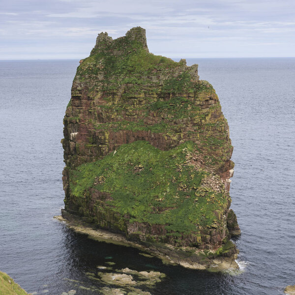 Elevated view of sea stack, Duncansby Head, Caithness, Scottish Highlands, Scotland