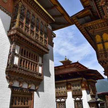 Punakha Dzong, Punakha, Punakha Vadisi, Punakha District, Bhutan düşük açılı görünüş