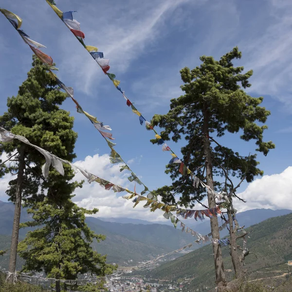 Flagi Modlitewne Thimphu Bhutan — Zdjęcie stockowe