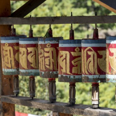 İbadet tekerlerimi Taktsang Manastırı, Paro, Paro District, vadi: Paro, Bhutan