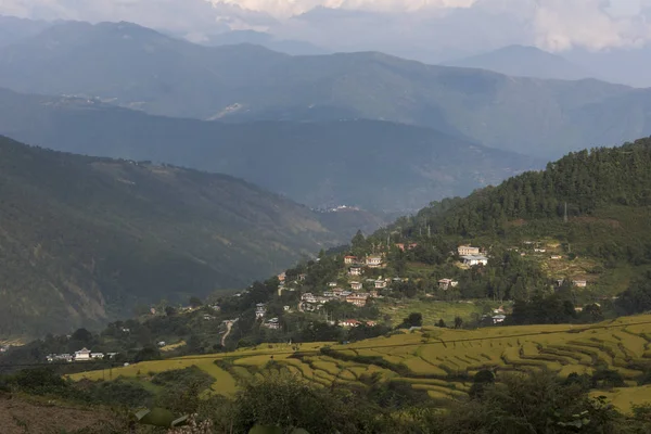 Podniesionymi Widokiem Domów Wzgórzu Thimphu Bhutan — Zdjęcie stockowe