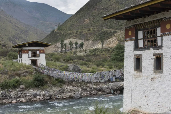 Widok Tachog Lhakhang Dzong Dolina Paro Bhutan — Zdjęcie stockowe