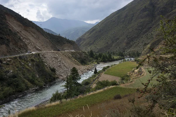 Widok Rzekę Dolinie Dolina Paro Bhutan — Zdjęcie stockowe