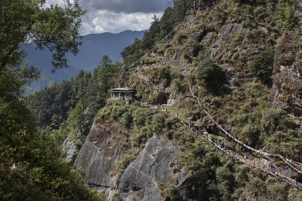 Podniesionymi Widokiem Taktsang Trail Dystrykt Paro Taktsang Klasztor Paro Dolina — Zdjęcie stockowe