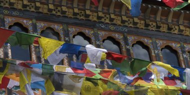 Low angle view of prayer flags at Taktsang Monastery, Paro, Paro District, Paro Valley, Bhutan clipart