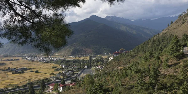 Vista Elevata Una Città Paro Paro District Paro Valley Bhutan — Foto Stock