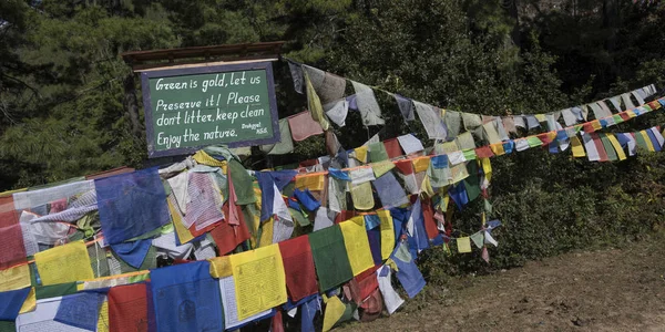 Primer Plano Banderas Oración Monasterio Taktsang Paro Distrito Paro Valle — Foto de Stock