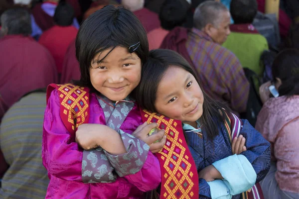 Портрет Два Маленьких Дівчаток Паро Бутану — стокове фото