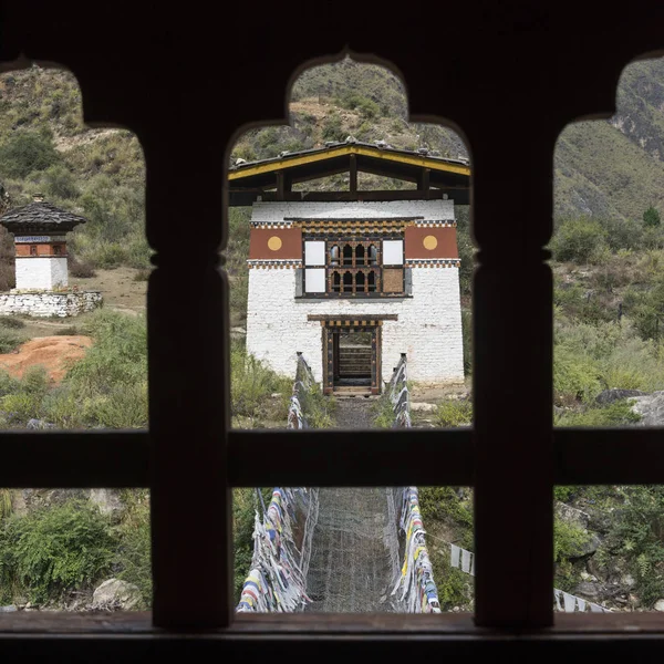 Widok Tachog Lhakhang Dzong Dolina Paro Bhutan — Zdjęcie stockowe