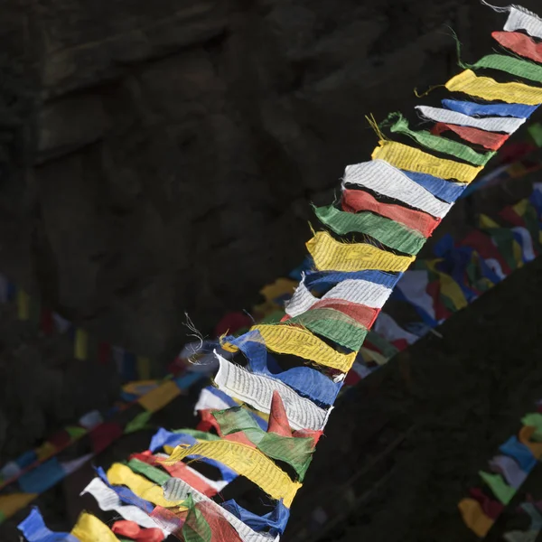 Närbild Bön Flaggor Taktsang Kloster Paro Paro District Paro Valley — Stockfoto