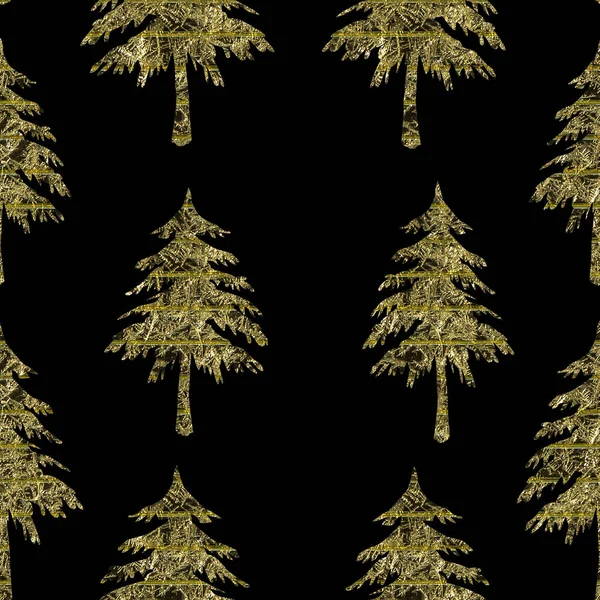 Struttura modello senza soluzione di continuità di colore giallo scolpito abeti di Natale isolati su uno sfondo nero — Foto Stock